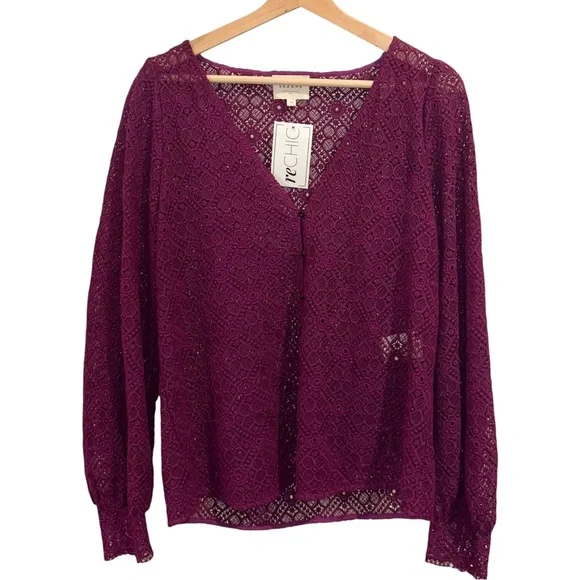 Sezane Gaya Cotton Blend Lace Long Sleeve Blouse Top - Picture 2 of 3
